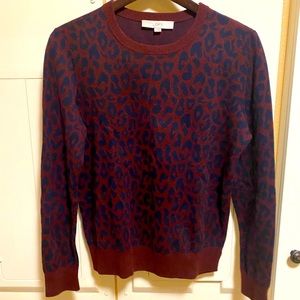 Loft size medium burgundy and navy animal print sweater. Like new.